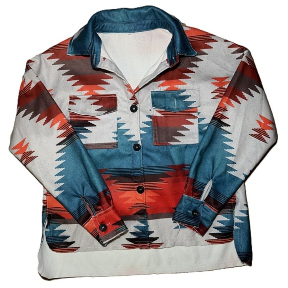 NWOT Women's Raw Edge Western Aztec Patterned Shirt Jacket - S